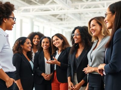 Grup de femei discuție în birou modern.